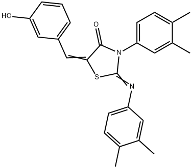 3-(3,4-dimethylphenyl)-2-[(3,4-dimethylphenyl)imino]-5-(3-hydroxybenzylidene)-1,3-thiazolidin-4-one Struktur