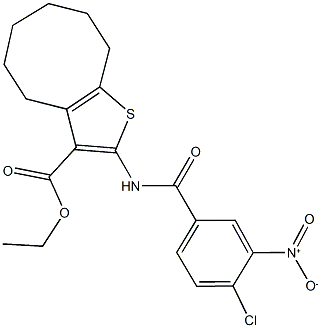 ethyl 2-({4-chloro-3-nitrobenzoyl}amino)-4,5,6,7,8,9-hexahydrocycloocta[b]thiophene-3-carboxylate Struktur