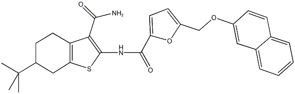 N-[3-(aminocarbonyl)-6-tert-butyl-4,5,6,7-tetrahydro-1-benzothien-2-yl]-5-[(2-naphthyloxy)methyl]-2-furamide Struktur