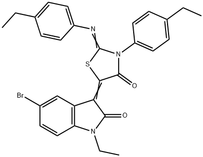 5-bromo-1-ethyl-3-{3-(4-ethylphenyl)-2-[(4-ethylphenyl)imino]-4-oxo-1,3-thiazolidin-5-ylidene}-1,3-dihydro-2H-indol-2-one Struktur