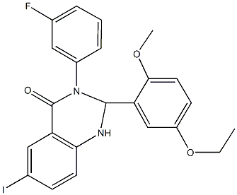 2-(5-ethoxy-2-methoxyphenyl)-3-(3-fluorophenyl)-6-iodo-2,3-dihydro-4(1H)-quinazolinone Struktur