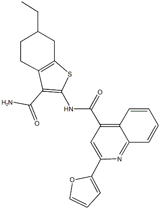 N-[3-(aminocarbonyl)-6-ethyl-4,5,6,7-tetrahydro-1-benzothien-2-yl]-2-(2-furyl)-4-quinolinecarboxamide Struktur