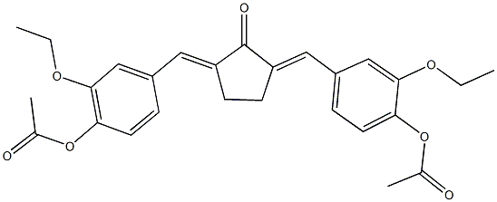 4-({3-[4-(acetyloxy)-3-ethoxybenzylidene]-2-oxocyclopentylidene}methyl)-2-ethoxyphenyl acetate Struktur