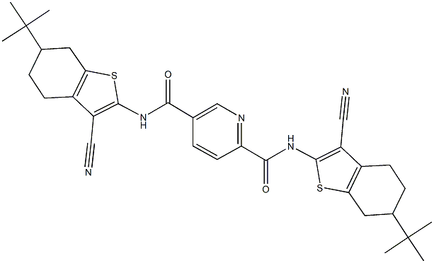 N~2~,N~5~-bis(6-tert-butyl-3-cyano-4,5,6,7-tetrahydro-1-benzothien-2-yl)-2,5-pyridinedicarboxamide Struktur