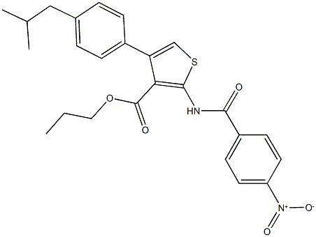 propyl 2-({4-nitrobenzoyl}amino)-4-(4-isobutylphenyl)-3-thiophenecarboxylate Struktur