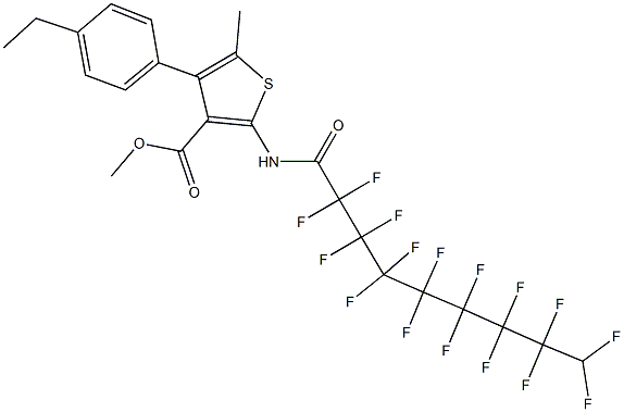 methyl 4-(4-ethylphenyl)-2-[(2,2,3,3,4,4,5,5,6,6,7,7,8,8,9,9-hexadecafluorononanoyl)amino]-5-methyl-3-thiophenecarboxylate Struktur