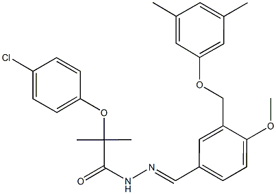 2-(4-chlorophenoxy)-N'-{3-[(3,5-dimethylphenoxy)methyl]-4-methoxybenzylidene}-2-methylpropanohydrazide Struktur