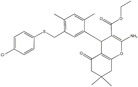 ethyl 2-amino-4-(5-{[(4-chlorophenyl)sulfanyl]methyl}-2,4-dimethylphenyl)-7,7-dimethyl-5-oxo-5,6,7,8-tetrahydro-4H-chromene-3-carboxylate Struktur