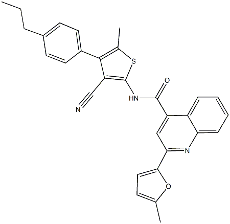 N-[3-cyano-5-methyl-4-(4-propylphenyl)-2-thienyl]-2-(5-methyl-2-furyl)-4-quinolinecarboxamide Struktur