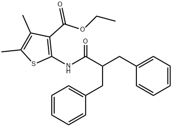 ethyl 2-[(2-benzyl-3-phenylpropanoyl)amino]-4,5-dimethyl-3-thiophenecarboxylate Struktur