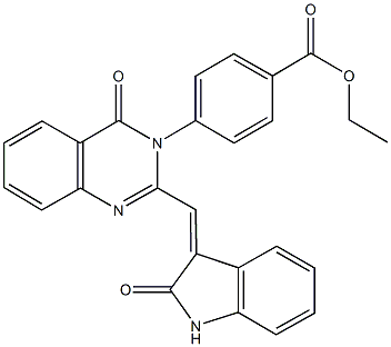 ethyl 4-(4-oxo-2-[(2-oxo-1,2-dihydro-3H-indol-3-ylidene)methyl]-3(4H)-quinazolinyl)benzoate Struktur