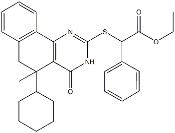 ethyl [(5-cyclohexyl-5-methyl-4-oxo-3,4,5,6-tetrahydrobenzo[h]quinazolin-2-yl)sulfanyl](phenyl)acetate Struktur