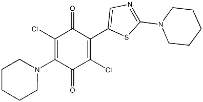 2,5-dichloro-3-(1-piperidinyl)-6-[2-(1-piperidinyl)-1,3-thiazol-5-yl]benzo-1,4-quinone Struktur