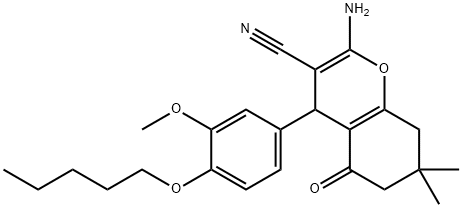 2-amino-7,7-dimethyl-4-[3-(methyloxy)-4-(pentyloxy)phenyl]-5-oxo-5,6,7,8-tetrahydro-4H-chromene-3-carbonitrile Struktur