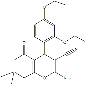 2-amino-4-(2,4-diethoxyphenyl)-7,7-dimethyl-5-oxo-5,6,7,8-tetrahydro-4H-chromene-3-carbonitrile Struktur