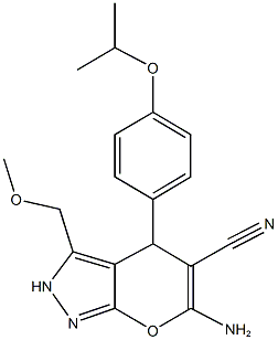 6-amino-4-(4-isopropoxyphenyl)-3-(methoxymethyl)-2,4-dihydropyrano[2,3-c]pyrazole-5-carbonitrile Struktur