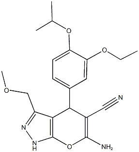 6-amino-4-(3-ethoxy-4-isopropoxyphenyl)-3-(methoxymethyl)-1,4-dihydropyrano[2,3-c]pyrazole-5-carbonitrile Struktur