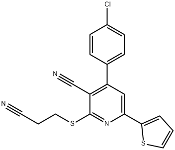 4-(4-chlorophenyl)-2-[(2-cyanoethyl)sulfanyl]-6-(2-thienyl)nicotinonitrile Struktur