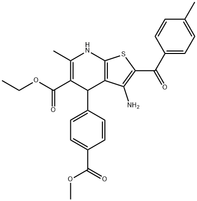 ethyl 3-amino-4-[4-(methoxycarbonyl)phenyl]-6-methyl-2-(4-methylbenzoyl)-4,7-dihydrothieno[2,3-b]pyridine-5-carboxylate Struktur