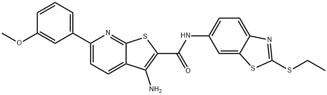 3-amino-N-[2-(ethylsulfanyl)-1,3-benzothiazol-6-yl]-6-(3-methoxyphenyl)thieno[2,3-b]pyridine-2-carboxamide Struktur