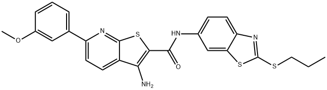 3-amino-6-(3-methoxyphenyl)-N-[2-(propylsulfanyl)-1,3-benzothiazol-6-yl]thieno[2,3-b]pyridine-2-carboxamide Struktur