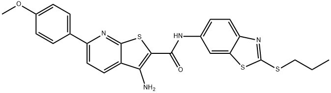 3-amino-6-(4-methoxyphenyl)-N-[2-(propylsulfanyl)-1,3-benzothiazol-6-yl]thieno[2,3-b]pyridine-2-carboxamide Struktur