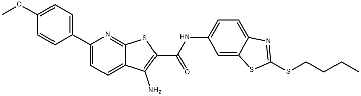 3-amino-N-[2-(butylsulfanyl)-1,3-benzothiazol-6-yl]-6-(4-methoxyphenyl)thieno[2,3-b]pyridine-2-carboxamide Struktur