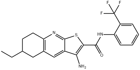 3-amino-6-ethyl-N-[2-(trifluoromethyl)phenyl]-5,6,7,8-tetrahydrothieno[2,3-b]quinoline-2-carboxamide Struktur