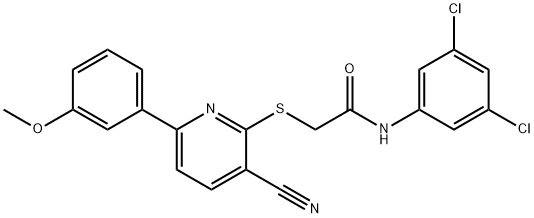 2-{[3-cyano-6-(3-methoxyphenyl)-2-pyridinyl]sulfanyl}-N-(3,5-dichlorophenyl)acetamide Struktur