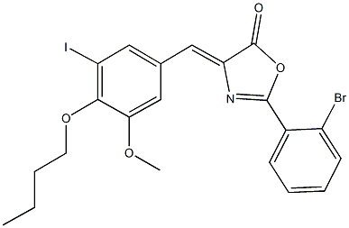 2-(2-bromophenyl)-4-(4-butoxy-3-iodo-5-methoxybenzylidene)-1,3-oxazol-5(4H)-one Struktur