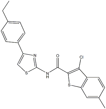 3-chloro-N-[4-(4-ethylphenyl)-1,3-thiazol-2-yl]-6-methyl-1-benzothiophene-2-carboxamide Struktur