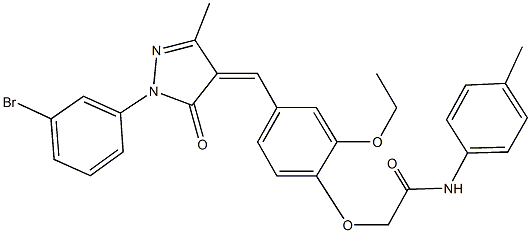 2-(4-{[1-(3-bromophenyl)-3-methyl-5-oxo-1,5-dihydro-4H-pyrazol-4-ylidene]methyl}-2-ethoxyphenoxy)-N-(4-methylphenyl)acetamide Struktur