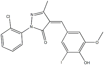 2-(2-chlorophenyl)-4-(4-hydroxy-3-iodo-5-methoxybenzylidene)-5-methyl-2,4-dihydro-3H-pyrazol-3-one Struktur