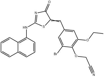 (2-bromo-6-ethoxy-4-{[2-(1-naphthylimino)-4-oxo-1,3-thiazolidin-5-ylidene]methyl}phenoxy)acetonitrile Struktur