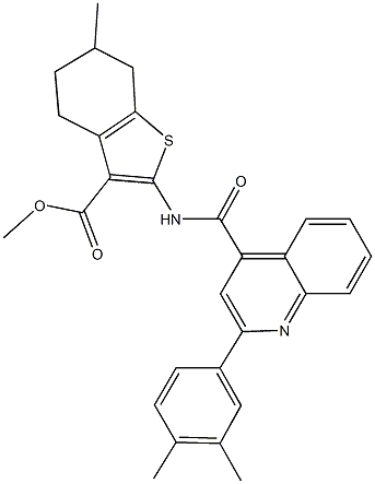 methyl 2-({[2-(3,4-dimethylphenyl)-4-quinolinyl]carbonyl}amino)-6-methyl-4,5,6,7-tetrahydro-1-benzothiophene-3-carboxylate Struktur