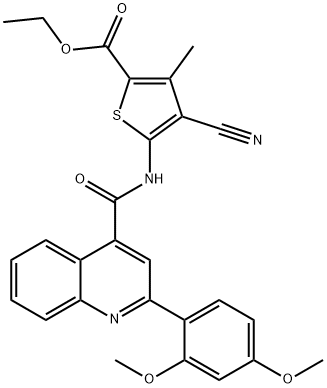 ethyl 4-cyano-5-({[2-(2,4-dimethoxyphenyl)-4-quinolinyl]carbonyl}amino)-3-methyl-2-thiophenecarboxylate Struktur