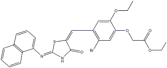 ethyl (5-bromo-2-ethoxy-4-{[2-(1-naphthylimino)-4-oxo-1,3-thiazolidin-5-ylidene]methyl}phenoxy)acetate Struktur