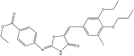 ethyl 4-{[5-(3-ethoxy-5-iodo-4-propoxybenzylidene)-4-oxo-1,3-thiazolidin-2-ylidene]amino}benzoate Struktur