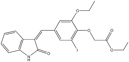 ethyl {2-ethoxy-6-iodo-4-[(2-oxo-1,2-dihydro-3H-indol-3-ylidene)methyl]phenoxy}acetate Struktur