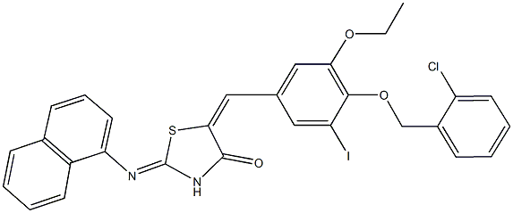 5-{4-[(2-chlorobenzyl)oxy]-3-ethoxy-5-iodobenzylidene}-2-(1-naphthylimino)-1,3-thiazolidin-4-one Struktur