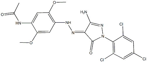 N-(4-{2-[3-amino-5-oxo-1-(2,4,6-trichlorophenyl)-1,5-dihydro-4H-pyrazol-4-ylidene]hydrazino}-2,5-dimethoxyphenyl)acetamide Struktur