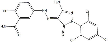 5-{2-[3-amino-5-oxo-1-(2,4,6-trichlorophenyl)-1,5-dihydro-4H-pyrazol-4-ylidene]hydrazino}-2-chlorobenzamide Struktur