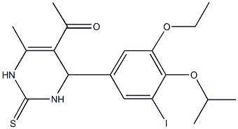 1-[4-(3-ethoxy-5-iodo-4-isopropoxyphenyl)-6-methyl-2-thioxo-1,2,3,4-tetrahydropyrimidin-5-yl]ethanone Struktur