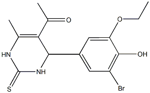 1-[4-(3-bromo-5-ethoxy-4-hydroxyphenyl)-6-methyl-2-thioxo-1,2,3,4-tetrahydropyrimidin-5-yl]ethanone Struktur