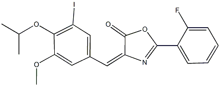 2-(2-fluorophenyl)-4-(3-iodo-4-isopropoxy-5-methoxybenzylidene)-1,3-oxazol-5(4H)-one Struktur