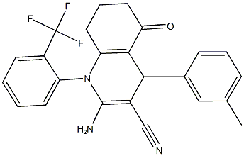 2-amino-4-(3-methylphenyl)-5-oxo-1-[2-(trifluoromethyl)phenyl]-1,4,5,6,7,8-hexahydro-3-quinolinecarbonitrile Struktur