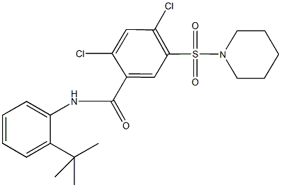 N-(2-tert-butylphenyl)-2,4-dichloro-5-(1-piperidinylsulfonyl)benzamide Struktur