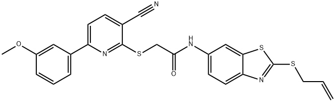 N-[2-(allylsulfanyl)-1,3-benzothiazol-6-yl]-2-{[3-cyano-6-(3-methoxyphenyl)-2-pyridinyl]sulfanyl}acetamide Struktur