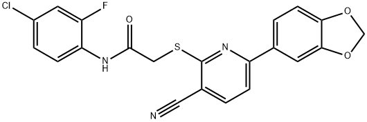 2-{[6-(1,3-benzodioxol-5-yl)-3-cyano-2-pyridinyl]sulfanyl}-N-(4-chloro-2-fluorophenyl)acetamide Struktur