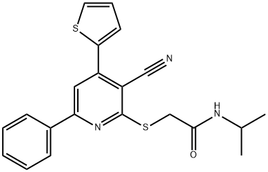 2-{[3-cyano-6-phenyl-4-(2-thienyl)-2-pyridinyl]sulfanyl}-N-isopropylacetamide Struktur